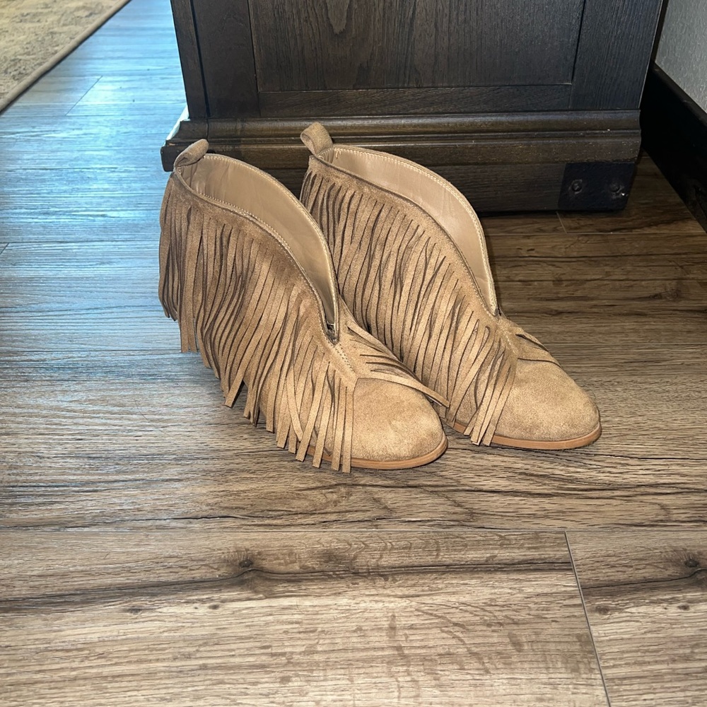 Pierre Dumas Fringe Ankle Booties - Brown